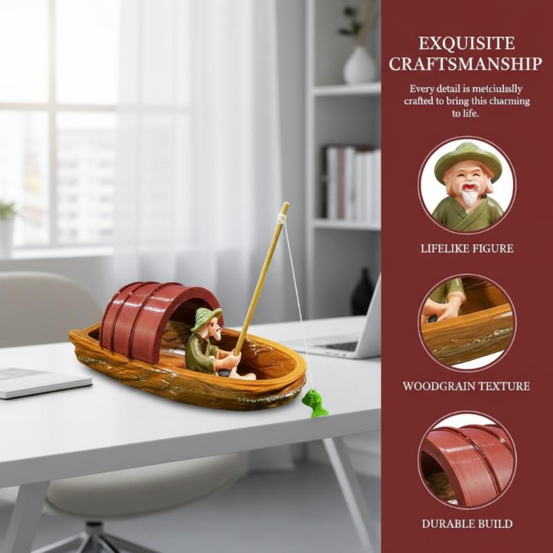 Aquarium Fish Pot - Mini Fisherman Floating Boat Ornament Set